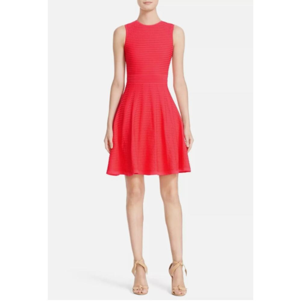 Ted Baker London Malou Vibrant Coral Dress Fit and Flare Skater Ottoman Knit 2 6